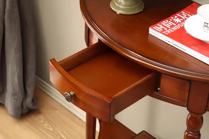 Solid Wood Half Moon Console Table with Drawer Cherry Wood Entryway Table
