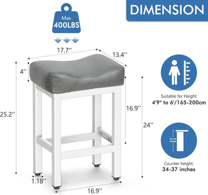 Gray Counter Height Bar Stools Set of 2 Upholstered Saddle Kitchen Seats