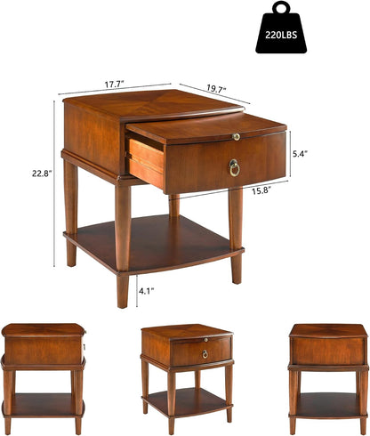 Solid Wood End Table with Drawer Pull Out Tray and Storage Shelf