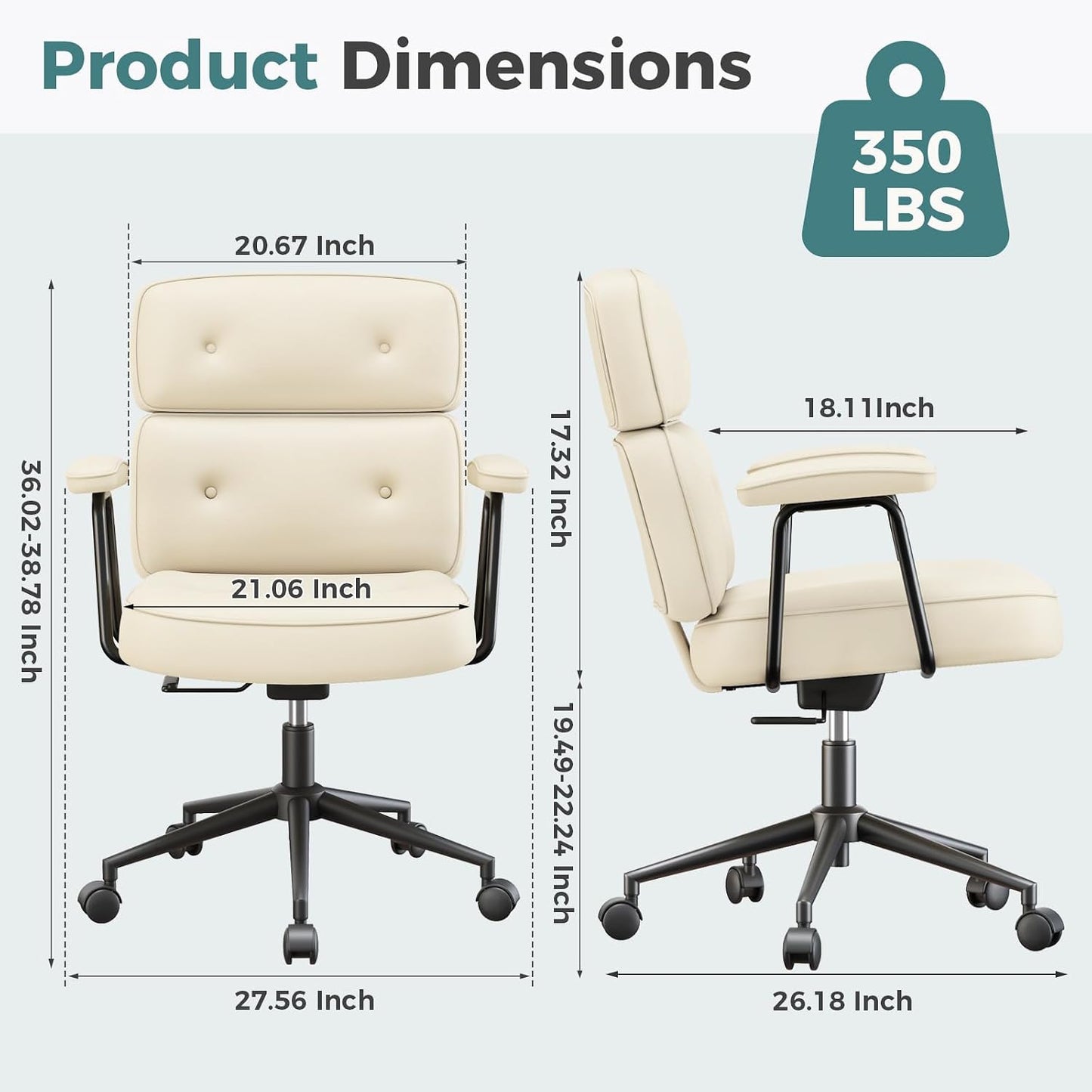 Beige Faux Leather Office Chair Adjustable Swivel Rolling Ergonomic Desk Chair