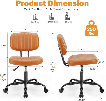 Brown Faux Leather Office Chair Adjustable Swivel Rolling Desk Chair