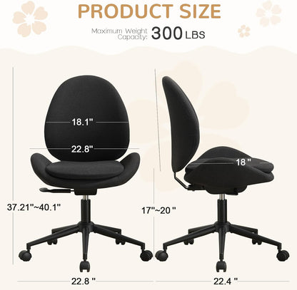 Black Velvet Vanity Chair Adjustable Swivel Office Chair with Wheels