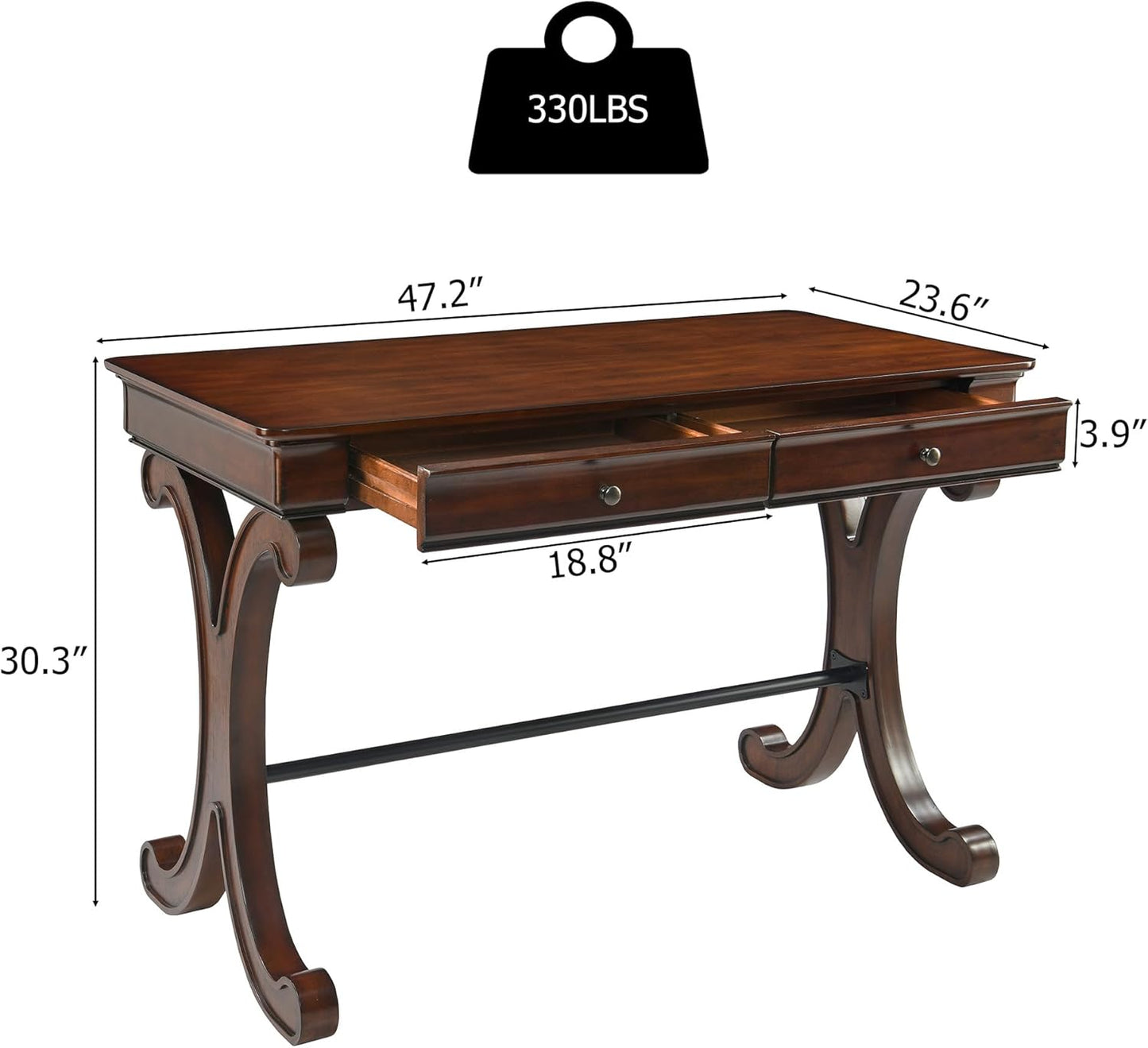 Farmhouse Wood Writing Desk with Drawers Large Rustic Home Office Desk