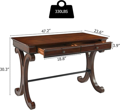 Farmhouse Wood Writing Desk with Drawers Large Rustic Home Office Desk