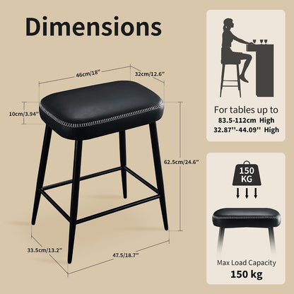 Black Counter Height Bar Stools Set of 2 Upholstered Saddle Seats