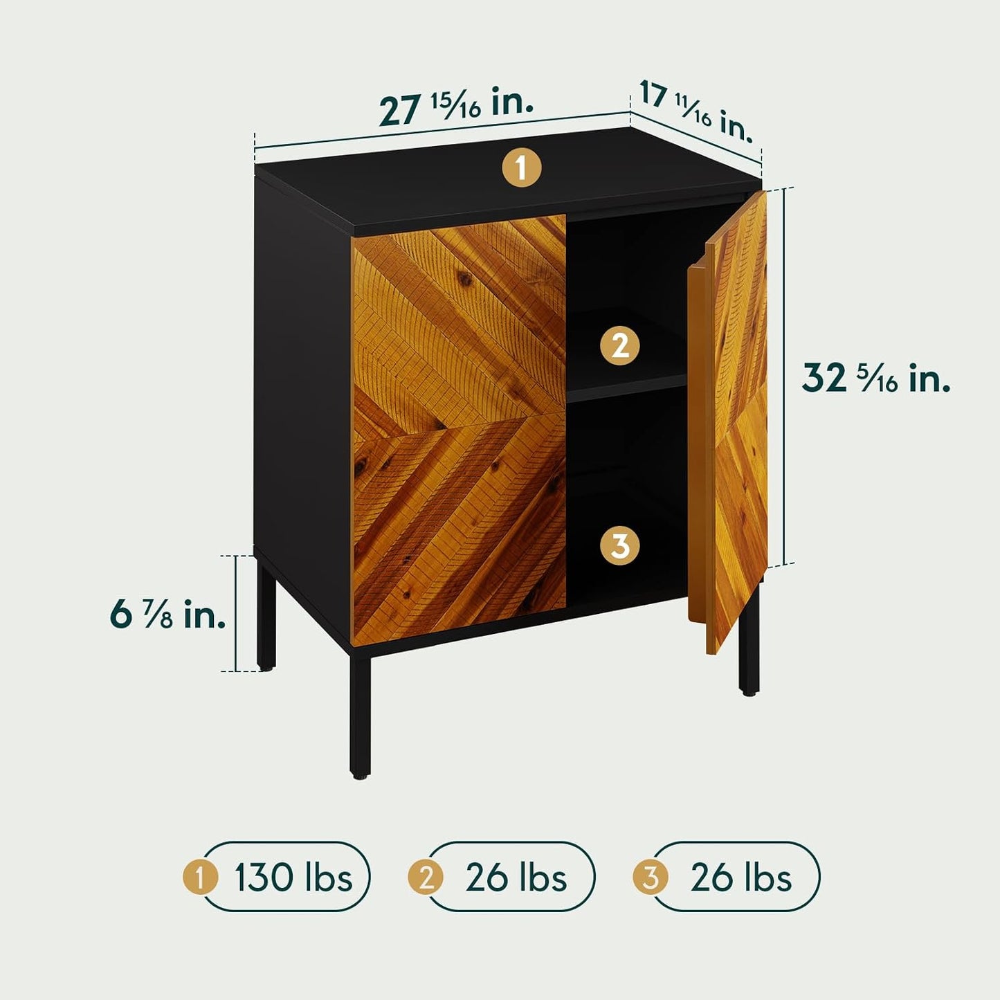 Solid Acacia Wood 3-Door Sideboard with Geometric Pattern