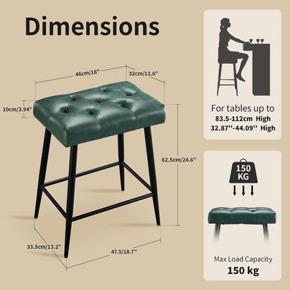 Green Counter Height Bar Stools Set of 2 Upholstered Saddle Seats