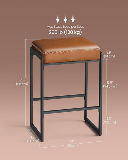 26 Inch Caramel Brown Counter Stool Upholstered Saddle Kitchen Bar Chair
