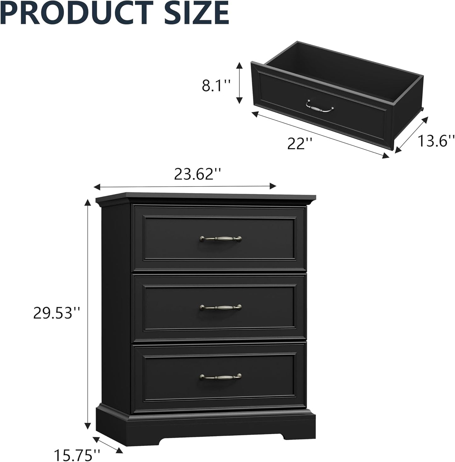 White Farmhouse Nightstand with 3 Drawers Wide Bedside Storage Table