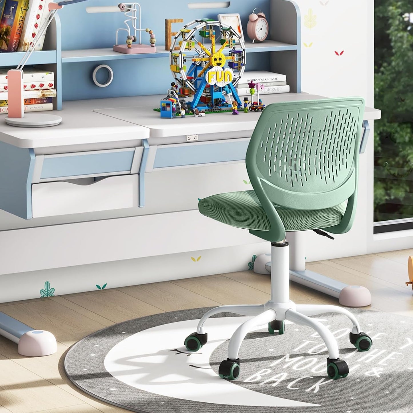 Light Green Mesh Desk Chair Armless Adjustable Swivel Rolling Office Chair