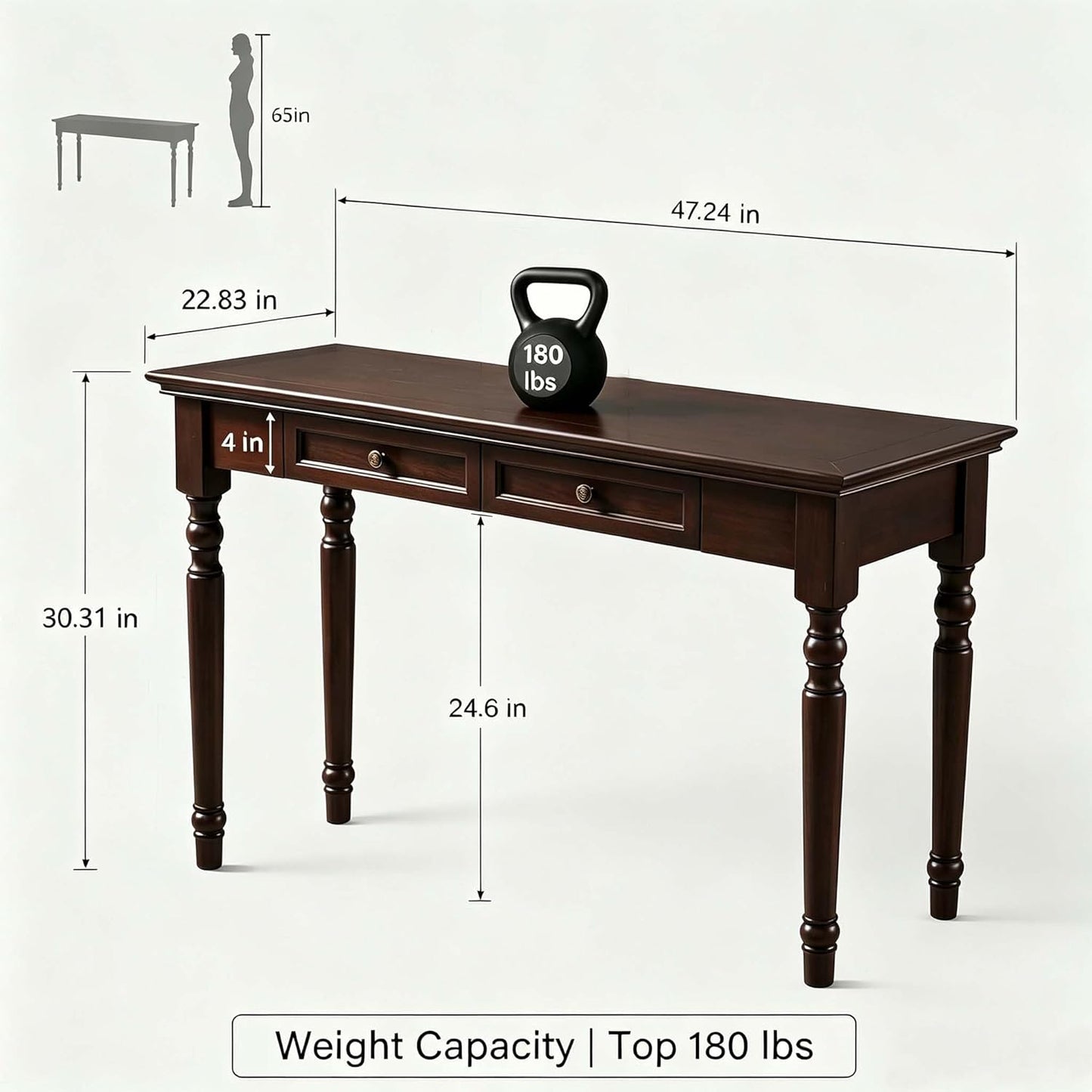 French Country Solid Wood Writing Desk with 2 Drawers Beige Farmhouse Table