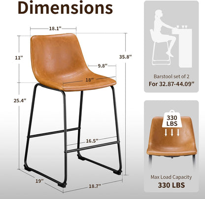 Brown Counter Height Bar Stools Set of 2 Upholstered Kitchen Chairs