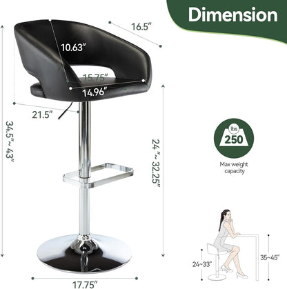 Black Adjustable Swivel Bar Stool Modern Faux Leather Counter Height Chair