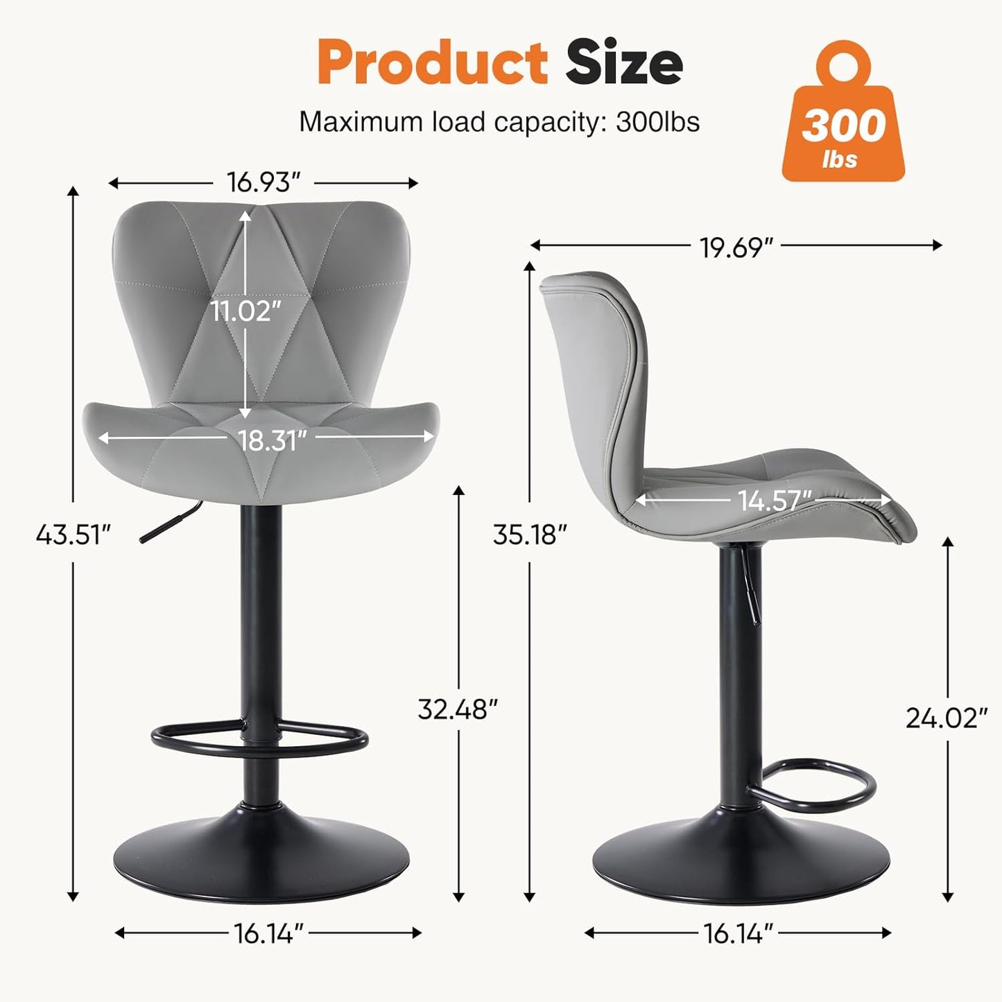 Adjustable Swivel Bar Stools Set of 2 Upholstered Kitchen Island Chairs