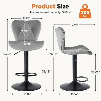 Adjustable Swivel Bar Stools Set of 2 Upholstered Kitchen Island Chairs