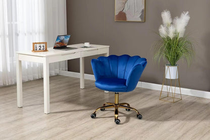 Blue Velvet Office Chair Adjustable Swivel Vanity Chair with Gold Base