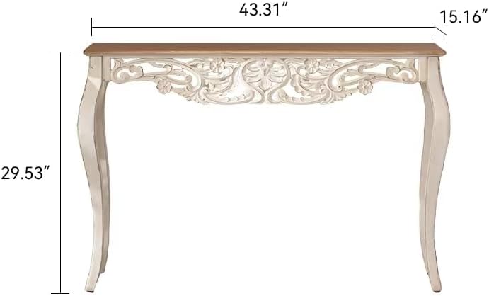 French Country Console Table Antique White Carved Wood Entryway Sofa Table