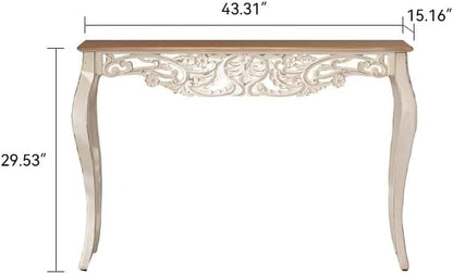 French Country Console Table Antique White Carved Wood Entryway Sofa Table