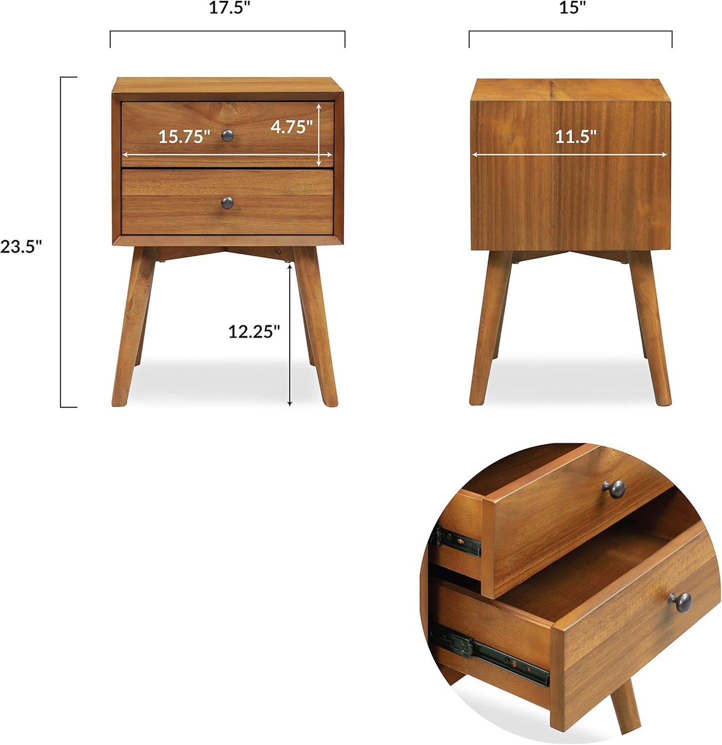 Mid-Century Modern 2-Drawer Nightstand – Acorn Walnut Bedside Table