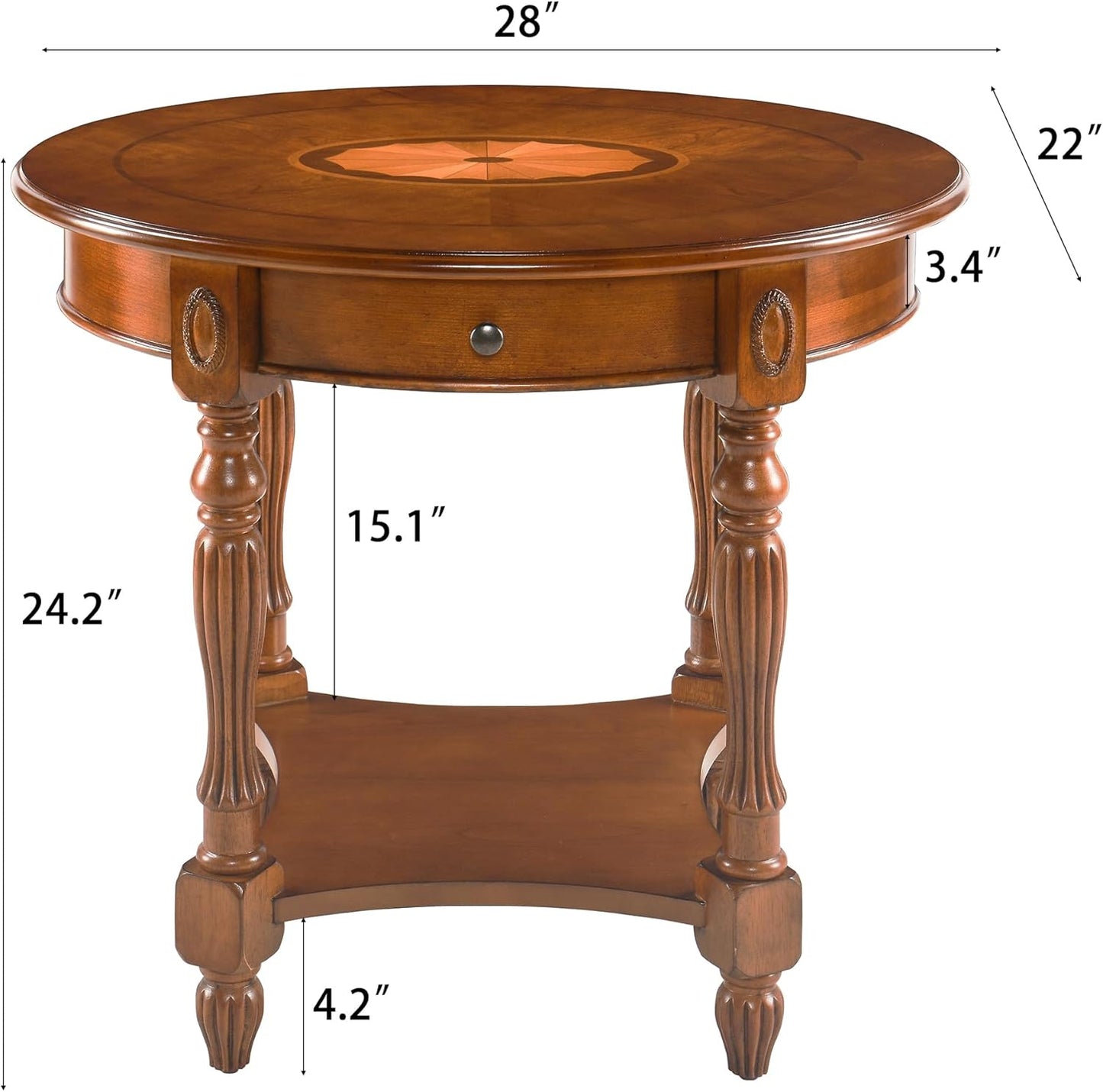 Solid Wood Oval End Table with Drawer and Lower Storage Shelf