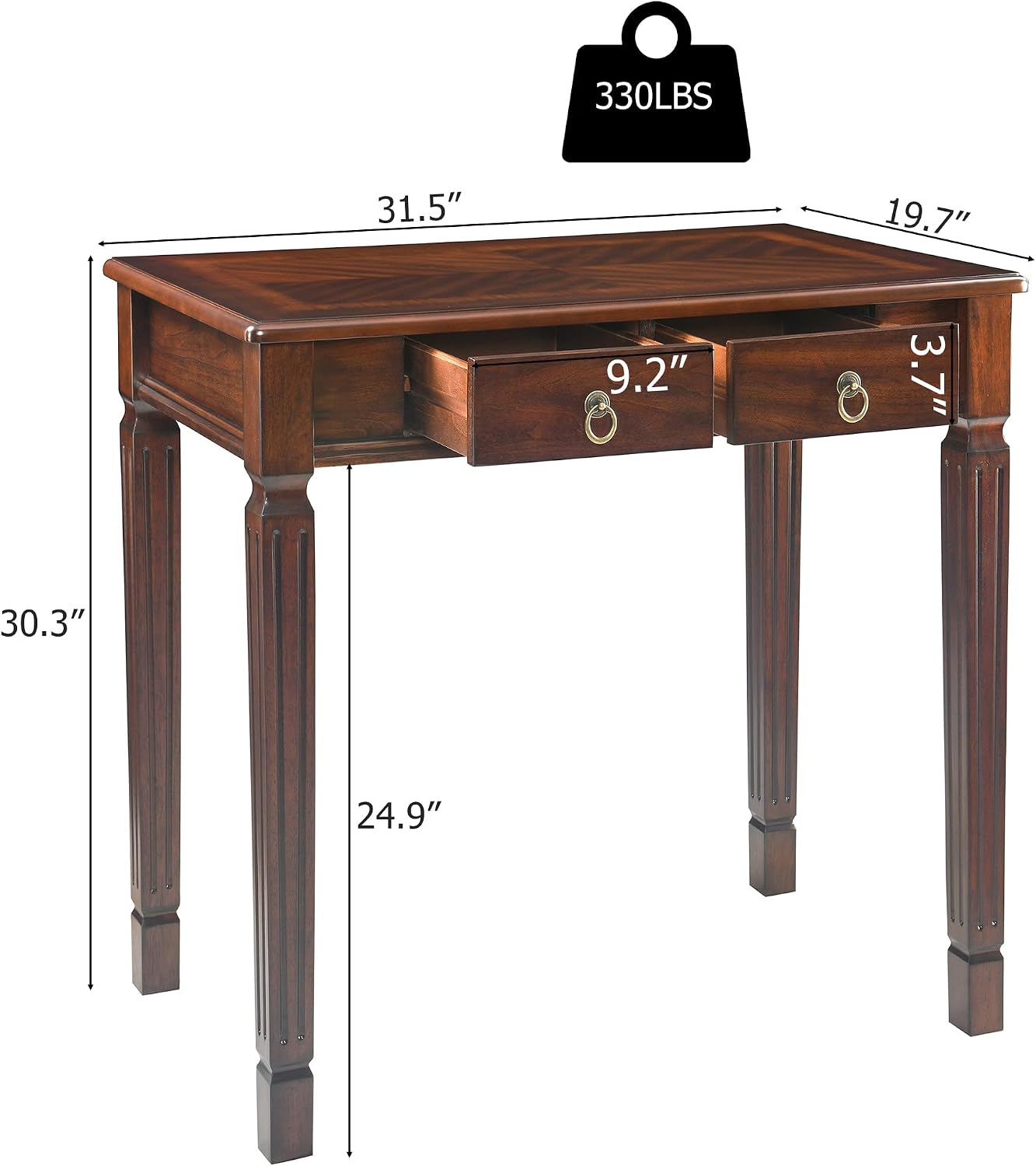 Cherry Walnut Writing Desk with Drawers Mid Century Wood Vanity Table