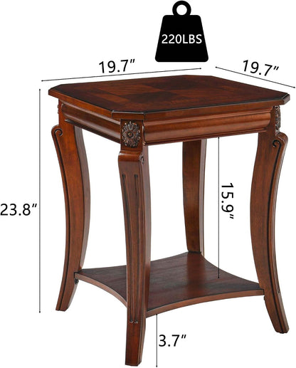 Solid Wood End Table Cherry Walnut with Storage Shelf Vintage Side Table