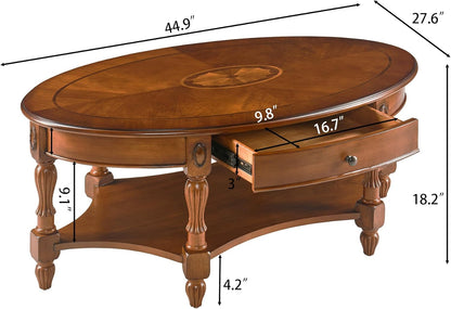 Solid Wood Coffee Table with Drawer Caramel Brown Storage Table