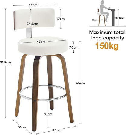 White Swivel Counter Stools Set of 2 Walnut Kitchen Island Chairs