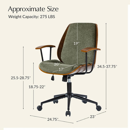 Green Solid Wood Office Chair Adjustable Swivel Mid Century Desk Chair