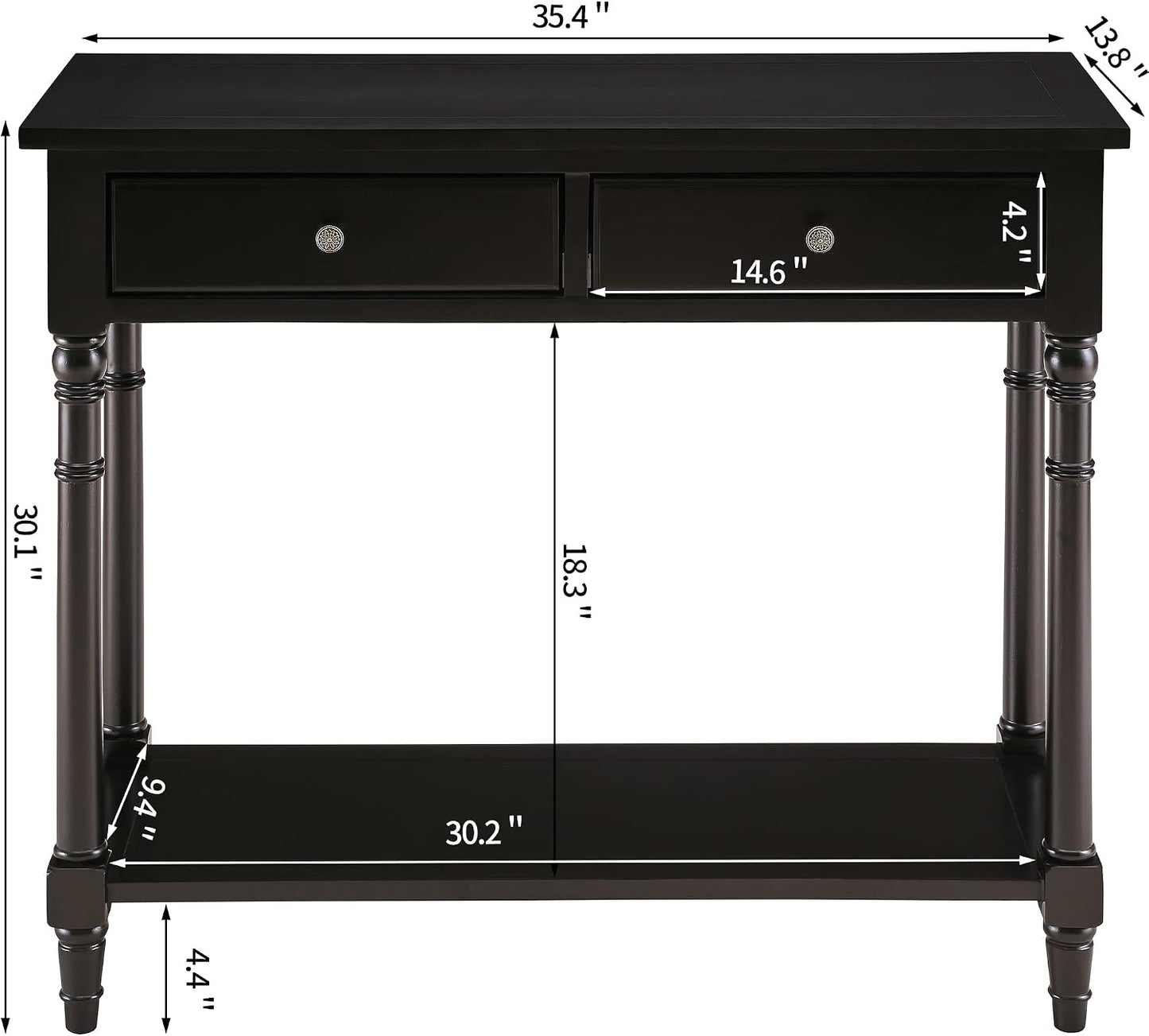 Solid Wood Console Table with 2 Drawers Black Narrow Entryway Table