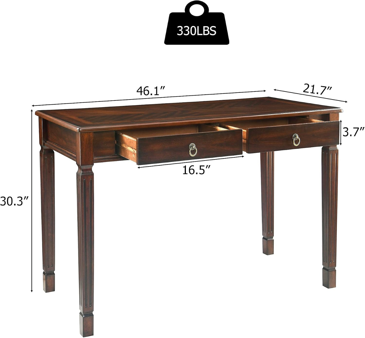 Solid Wood Writing Desk with Drawers Walnut Mid Century Home Office Desk