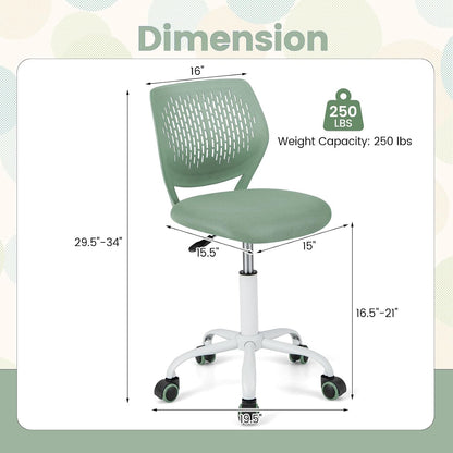 Light Green Mesh Desk Chair Armless Adjustable Swivel Rolling Office Chair