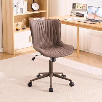 Brown Faux Leather Office Chair Adjustable Swivel Rolling Armless Desk Chair