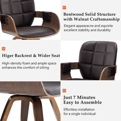 Walnut Brown Swivel Dining Chair with Arms Faux Leather Mid Century Chair