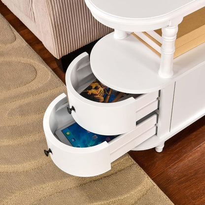 Solid Wood Narrow End Table with Drawers White Slim Bedside Nightstand