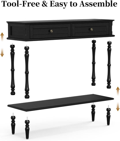 Green Console Table with Drawers Wood Entryway Table with Storage Shelf