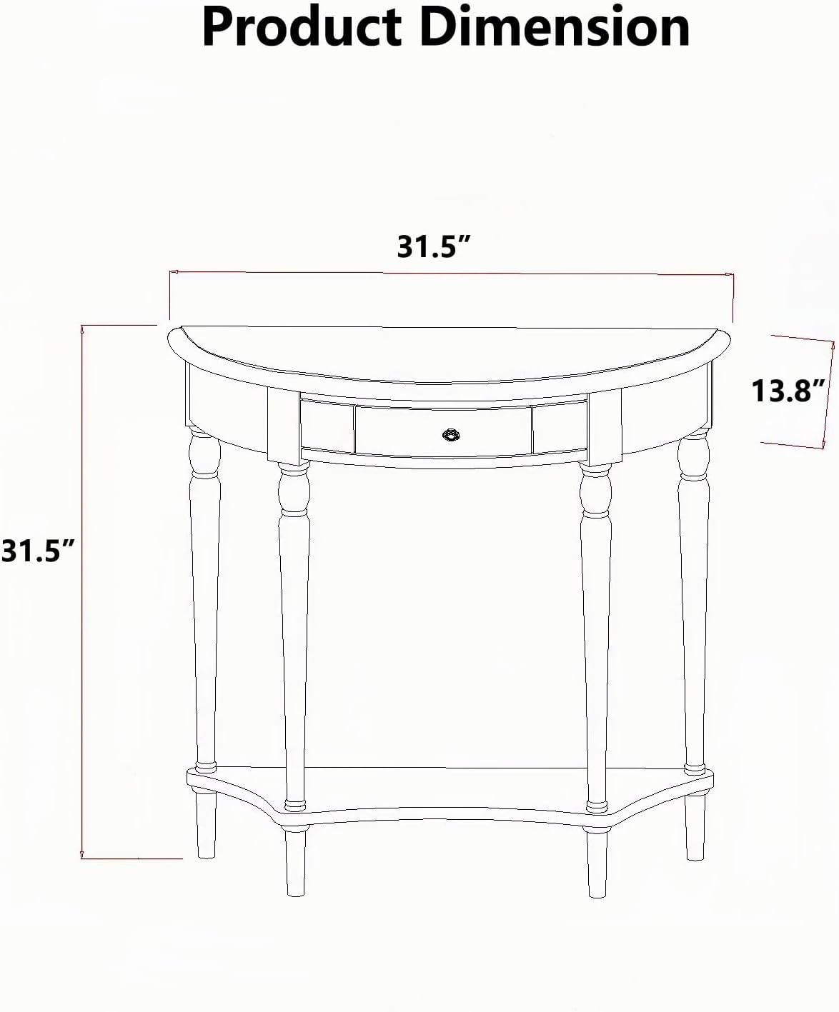 Solid Wood Half Moon Console Table with Drawer Cherry Wood Entryway Table
