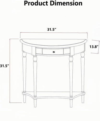 Solid Wood Half Moon Console Table with Drawer Cherry Wood Entryway Table
