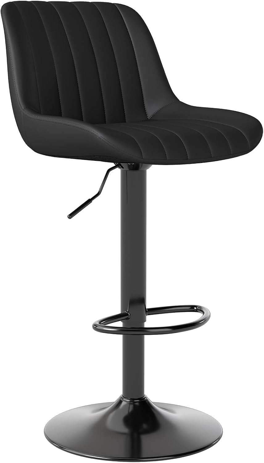 Adjustable Swivel Bar Stool Black Faux Leather Counter Height Metal Base
