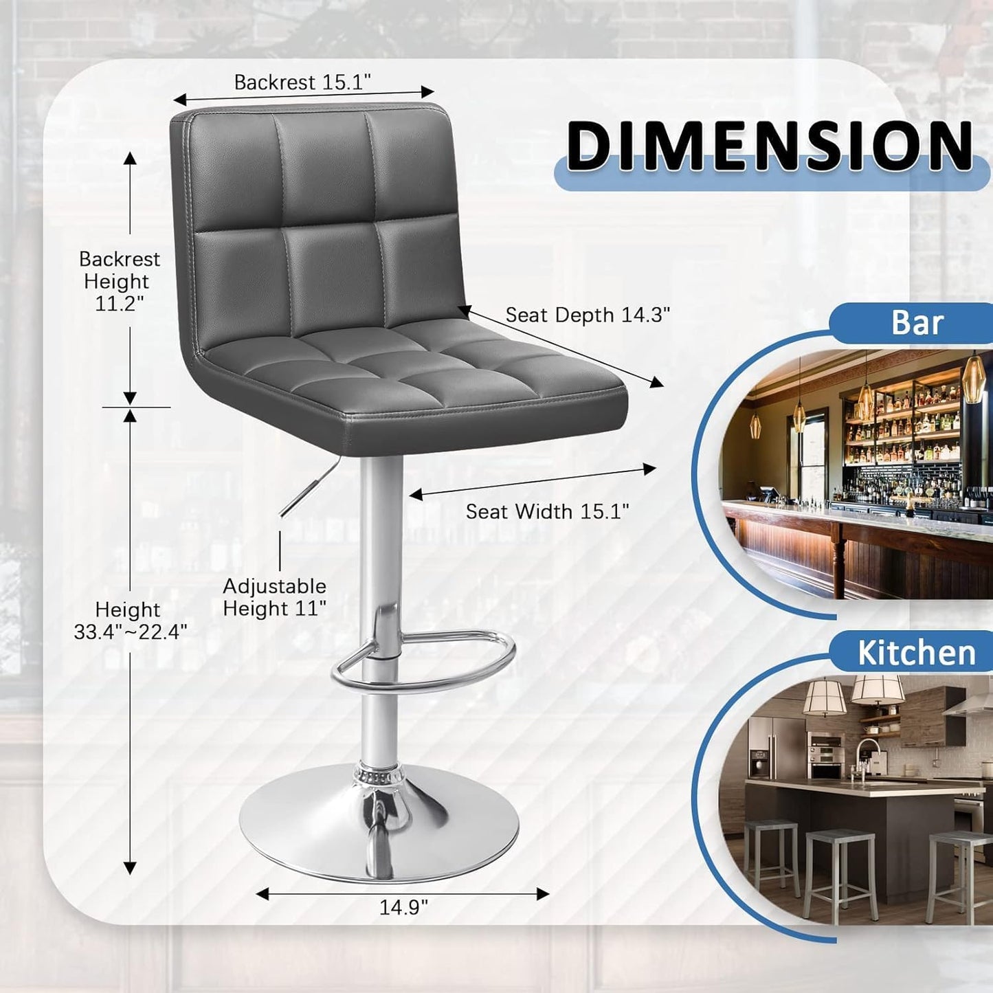 Black Swivel Bar Stools Set of 2 Adjustable Upholstered Kitchen Chairs