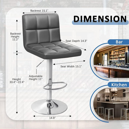 Black Swivel Bar Stools Set of 2 Adjustable Upholstered Kitchen Chairs