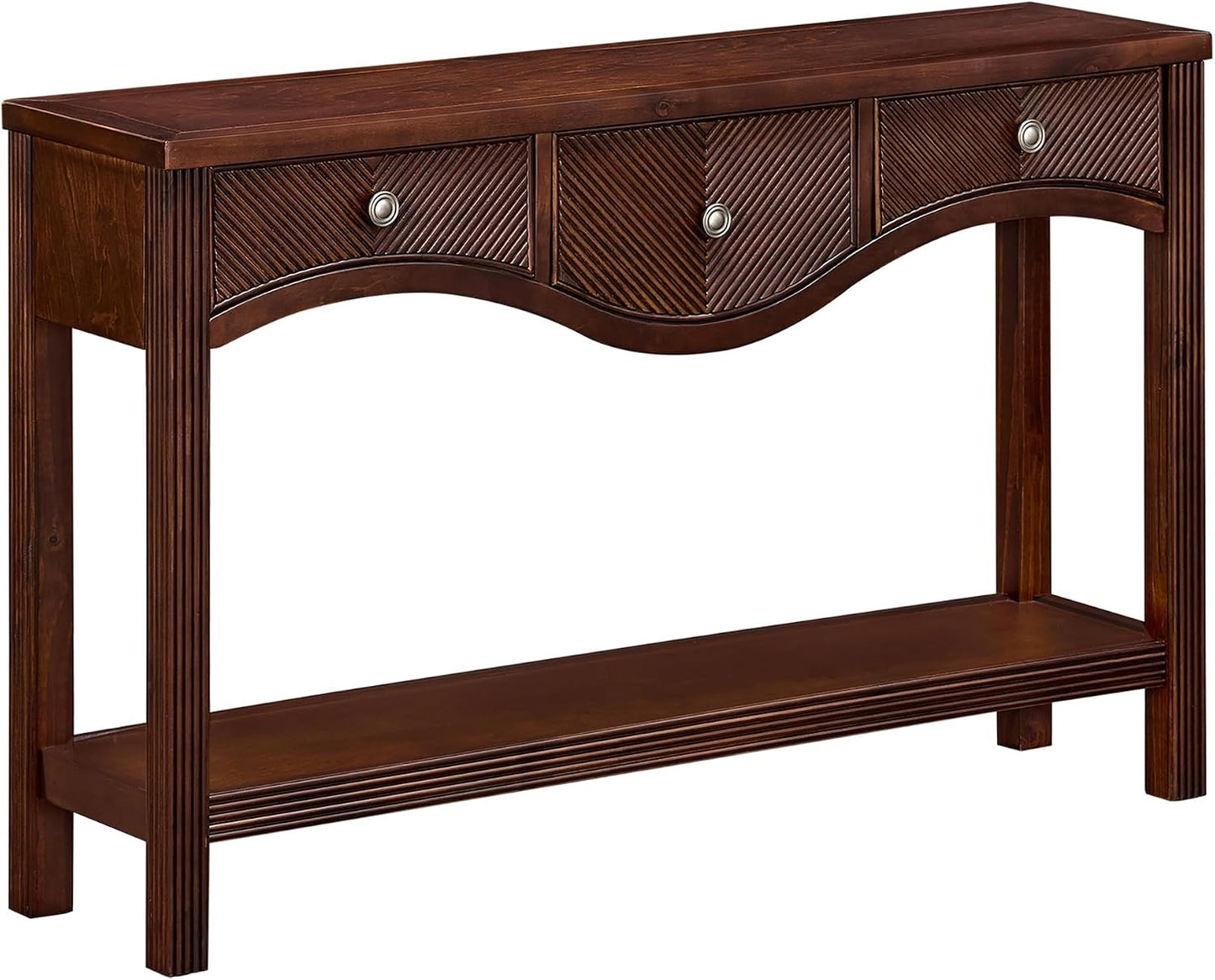 Scalloped Wood Console Table with 3 Drawers Narrow Espresso Entryway Table