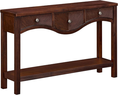 Scalloped Wood Console Table with 3 Drawers Narrow Espresso Entryway Table