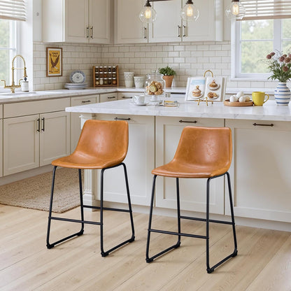 Brown Counter Height Bar Stools Set of 2 Upholstered Kitchen Chairs