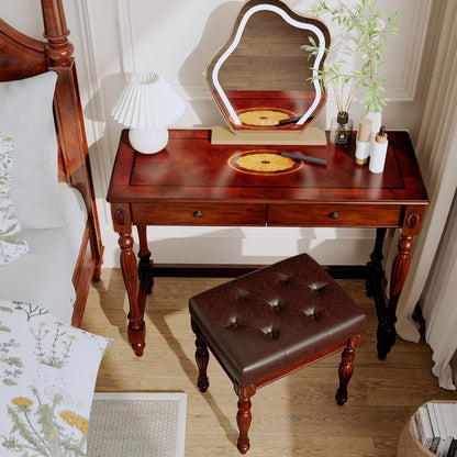 Vintage Solid Wood Writing Desk with 2 Drawers Cherry Walnut Secretary Table