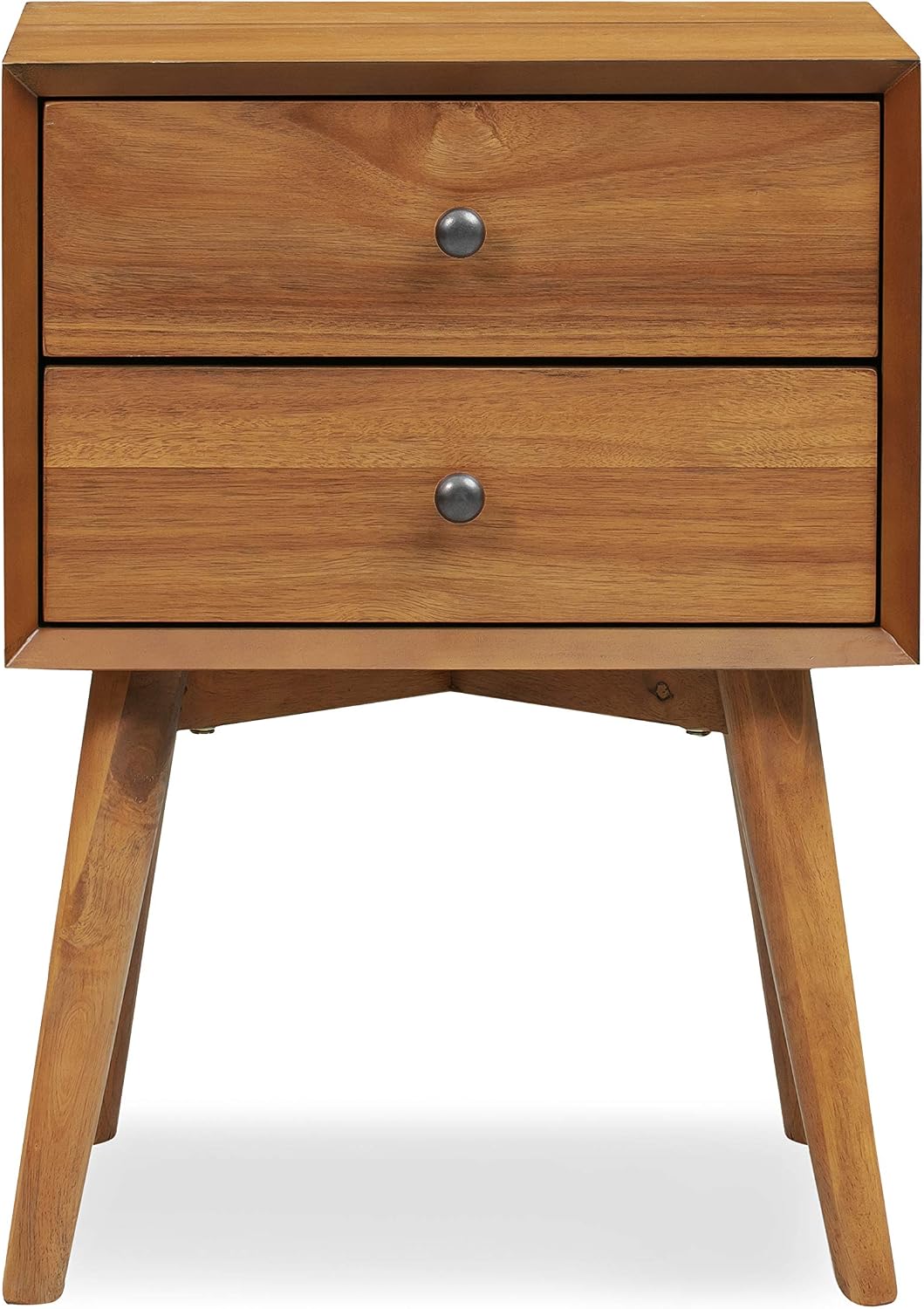 Mid-Century Modern 2-Drawer Nightstand – Acorn Walnut Bedside Table