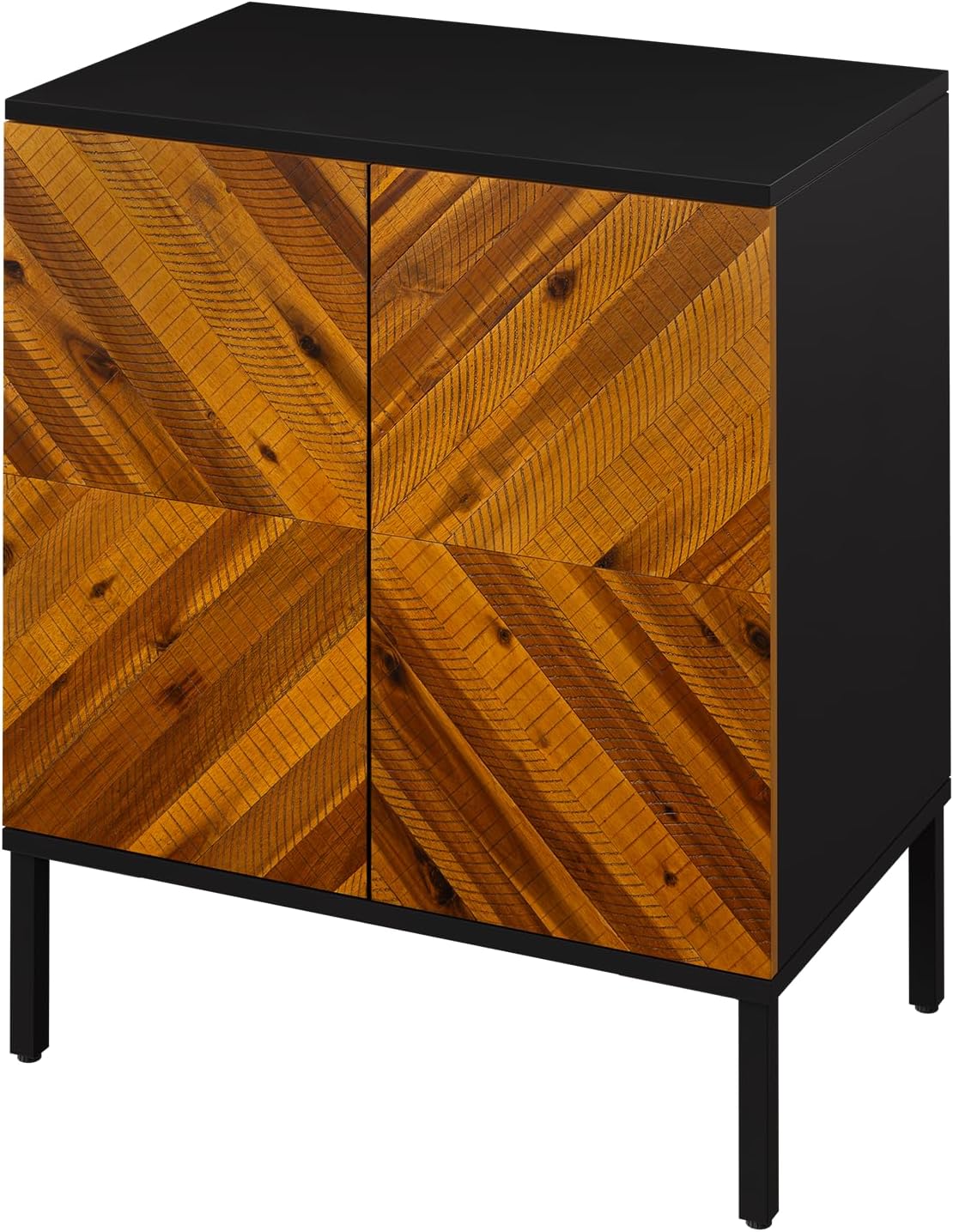Solid Acacia Wood 3-Door Sideboard with Geometric Pattern