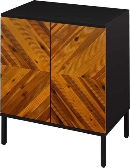 Solid Acacia Wood 3-Door Sideboard with Geometric Pattern