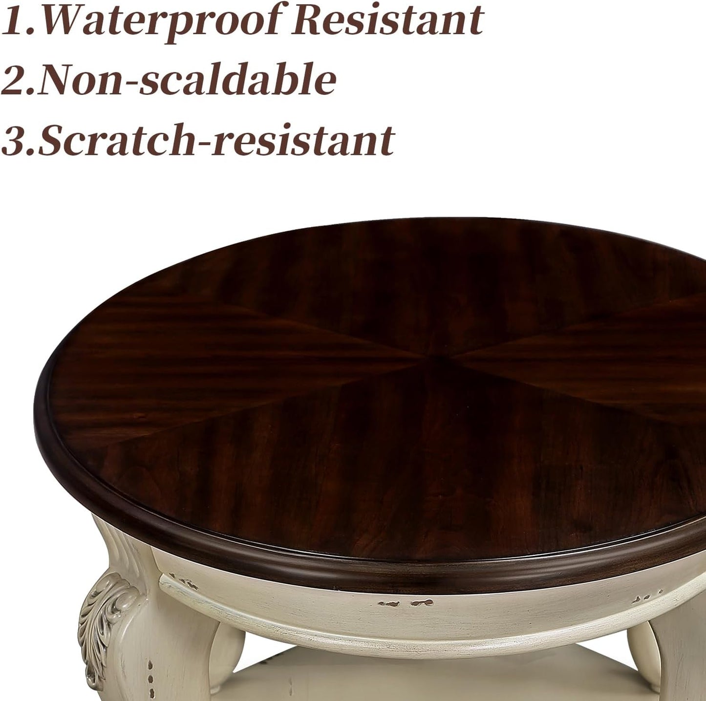 Round End Table Antique Natural Victorian Carved Side Table with Storage Shelf