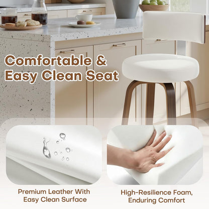 White Swivel Counter Stools Set of 2 Walnut Kitchen Island Chairs